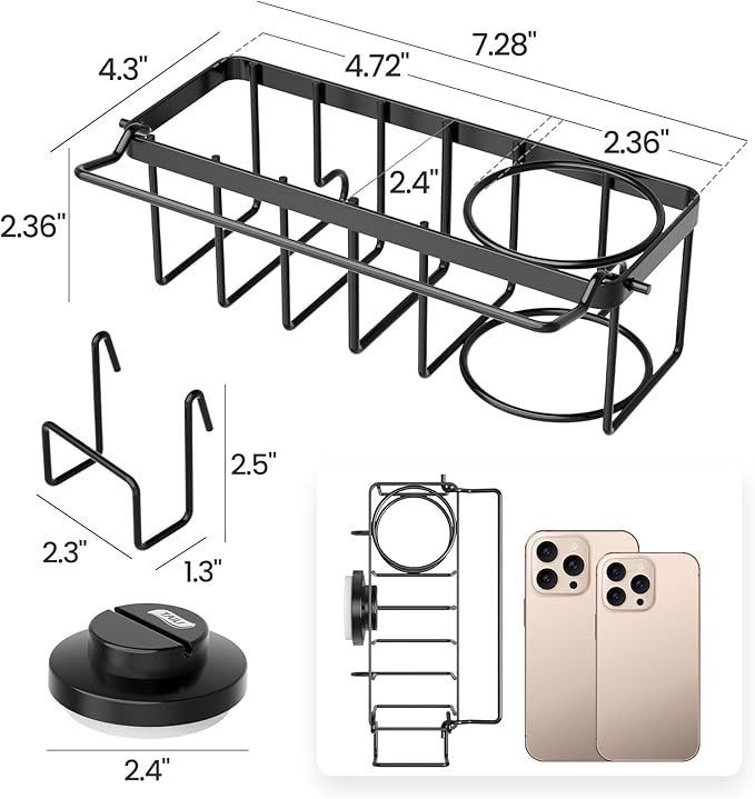 TAILI 4-in-1 Sink Sponge Holder for Kitchen with Strong Suction Cup-Black | Removable Sink Caddy with Suction Cup, Rustproof 304 Stainless Steel Multi-compartment Sink Organizer for Sponge, Brushes