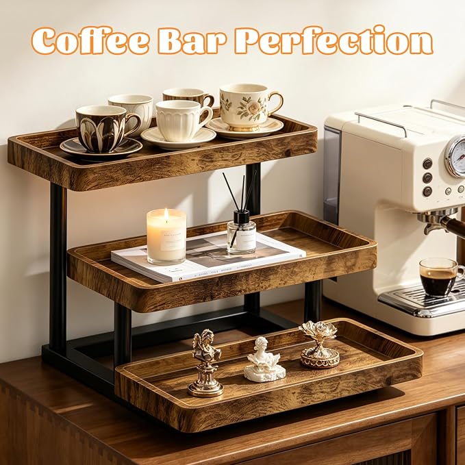 3 Tier Serving Tray for Party, Wood Cupcake Stand with Sturdy Metal Frame | 15.7" Reusable Serving Trays for Party, Tiered Tray Stand Rustic Farmhouse Decor For Fruit, Snacks, Candy & Pastries