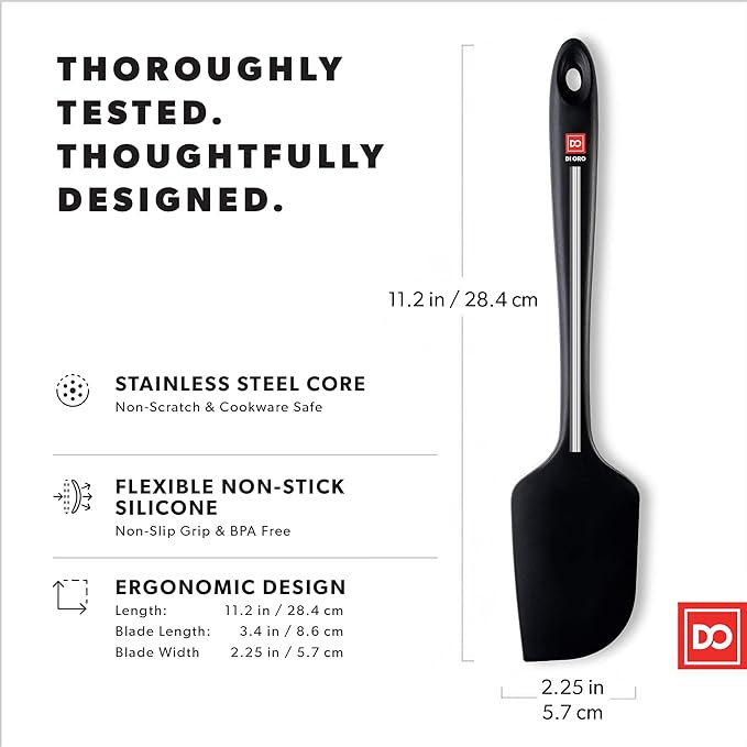 DI ORO Large Silicone Spatula - 600F Heat Resistant, Black | Rubber scraper for baking, mixing, and frosting; Won't scratch nonstick pots and pans; BPA-free and dishwasher safe