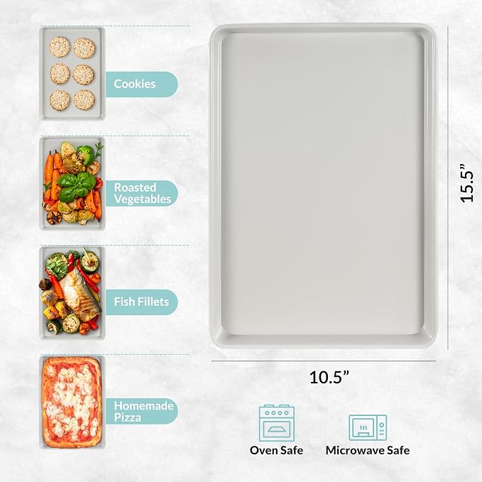 Nonstick Ceramic Baking Sheet/Cookie Sheet - Set of 2, Durable and Easy to Clean Baking Pans for Kitchen - Dishwasher and Freezer Safe, PFAS-Free (Half Sheet Pan)