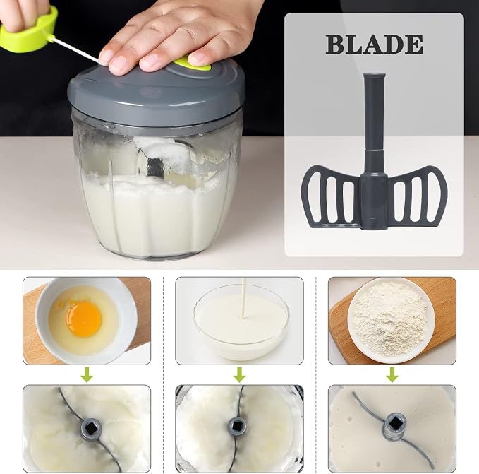 Cambom Manual Food Chopper Vegetable Cutter, Hand String Vegetable Chopper Onions Cutter for Vegetable Fruits Nuts BPA Free Food Safe Material, 900ml Grey