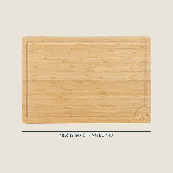 Gibson Home Forestview 18" x 12" Bamboo Cutting Board – Durable Large Kitchen Wooden Chopping Carving Board with Juice Groove, Oil Finished
