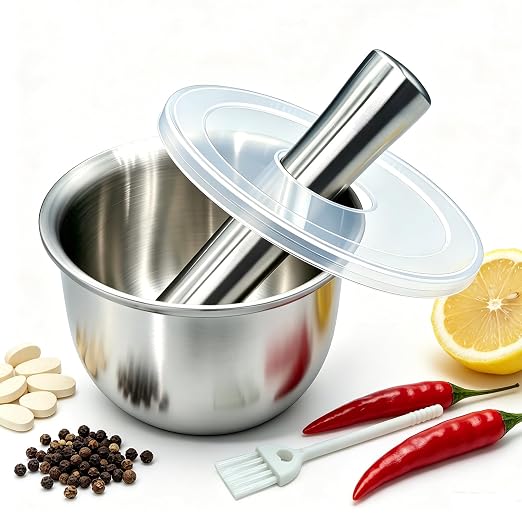 Mortar and Pestle Set, Pill Crusher Fine Powder, 2 Cups Capacity for Tablets, Herbs, Spices, Garlic, Nuts and More, Durable Yet Portable Design