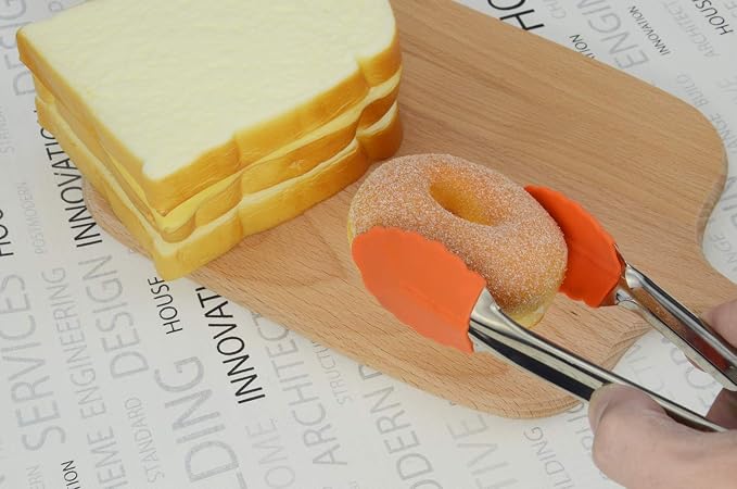 HINMAY 7-Inch Silicone Tipped Kitchen Tongs, Set of 3 (Orange)