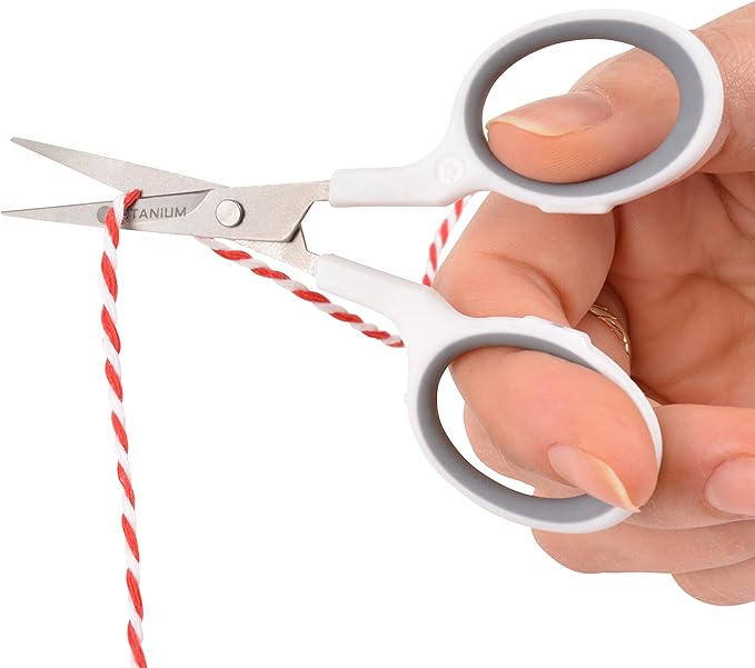 Westcott 16380-001 4" Curved Blade Titanium Embroidery Scissors for Crafting, White/Gray (Pack of 2)