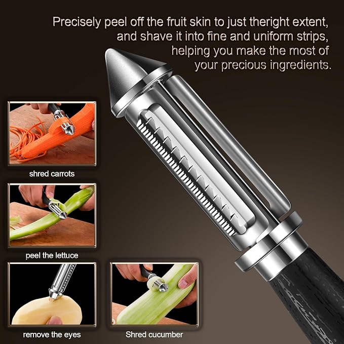 Multi-functional julienne peeler for vegetable | standout features : Die-cast body — avoids cracking or blade detachment over time