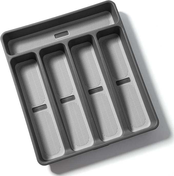 5-Compartment Silverware Organizer Tray with Icons for Kitchen Drawer | Non-slip TPR Linings，5-Compartment，High-quality Plastic，Fits Well In Standard Drawers，With Cutlery Icons