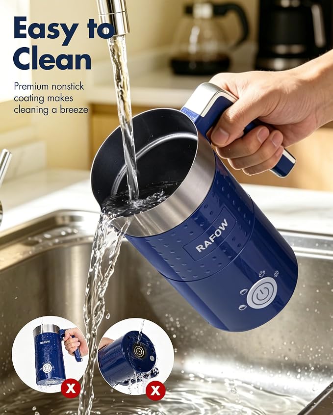 Milk Frother Electric 4 in 1: 10oz/350 mL Large Capacity Electric Milk Steamer for Hot and Cold Milk Froth - Automatic Milk Frother & Warmer for Latte, Cappuccinos, Macchiato, Hot Chocolate-Blue