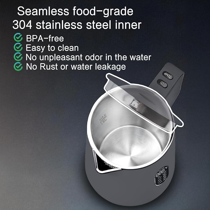 1.5L Electric Kettle Temperature Control,Gray | Double Wall Cool Touch Teapot, Fast Boil, 5 Temperature Control, LED Display, Auto Shut-Off & Keep Warm