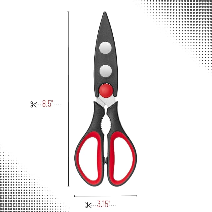 Mr. Pen- All Purpose Kitchen Shears with Protective Sheath, 8 Inch | Dishwasher Safe, Stainless Steel Food Scissors with Micro-Serrated Blades, Durable Utility Kitchen Shears, Black & Red