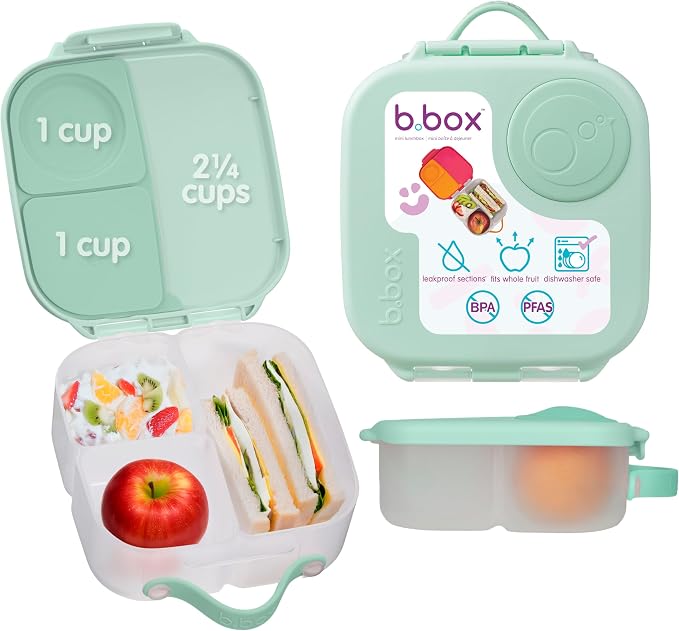 b.box Mini Lunch Box, Snack Containers for Kids, Lunch Box Kids, 4.25 Cup | Bento Box for Kids, Sanck Box, Lunch Containers, Leak Proof, Dishwasher Safe, BPA Free, PFAS Free, Ages 3+ — Spearmint