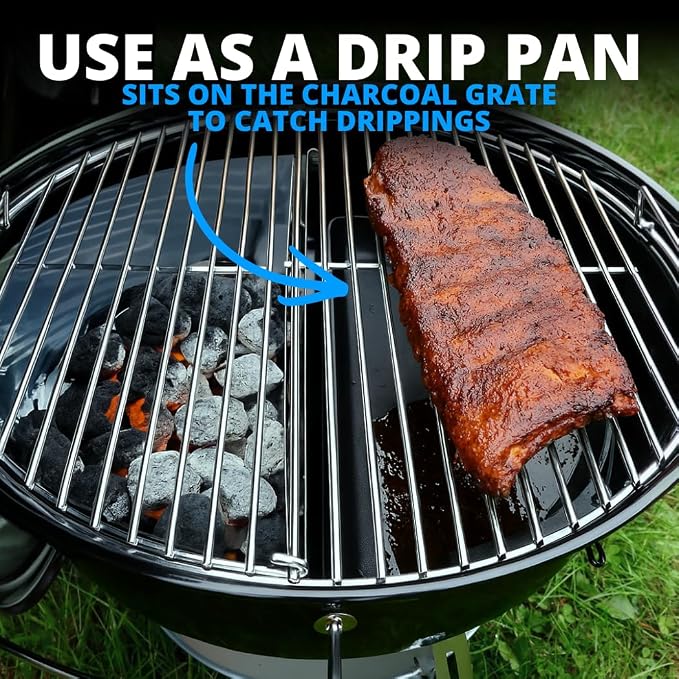 SnS Grills Slow ‘N Sear Cast Iron Drip 'N Griddle Pan 18", 3-in-1 Versatile Grill Accessory for Searing, Griddle and Drippings - Fits Weber & other 18” Kettle Grills