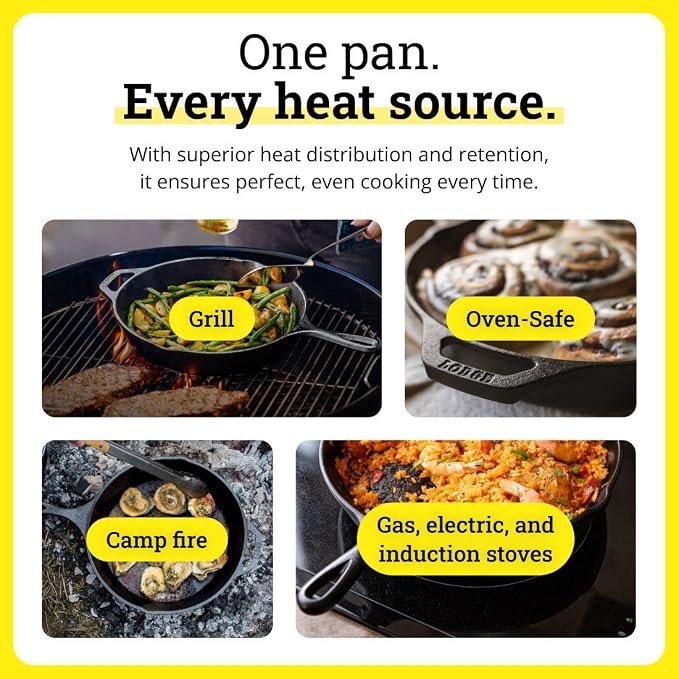 Lodge Seasoned Cast Iron Skillet Set 8, 10.25 & 12 Inches - PFAS-Free, Non-Toxic Cookware - Use with an Oven, Stove, Grill, or Campfire - Naturally Non-Stick & Oven Safe