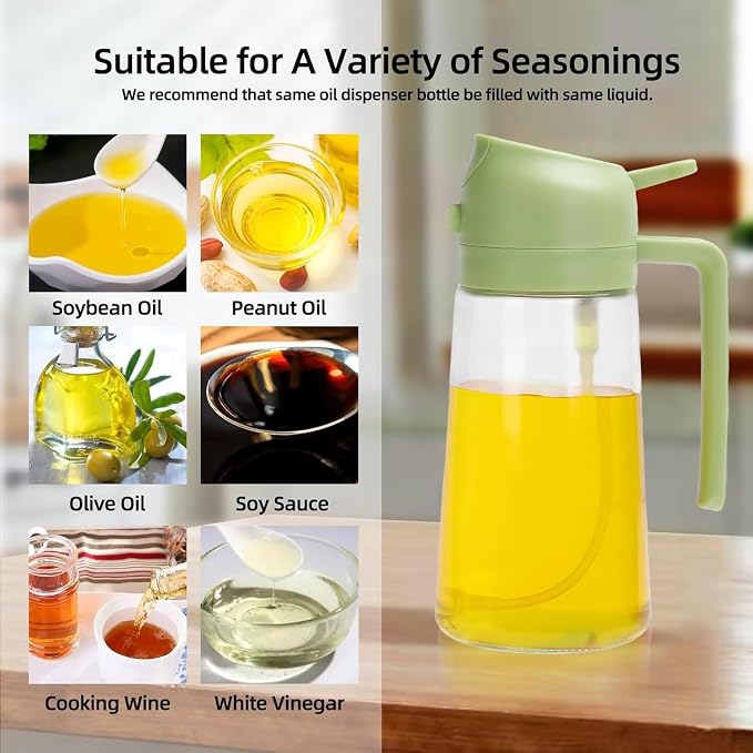 Aovdy 16oz/470ml Glass Olive Oil Sprayer for Cooking - 2 in 1 Olive Oil Dispenser Bottle Spray and Pour for Kitchen Gadgets Cooking Air Fryer Salad BBQ (Green)