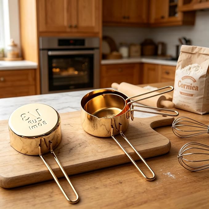 4pcs Stainless Steel Measuring Cups Set, Gold | Kitchen Accessories, Baking, Tea Coffee Measuring Tools