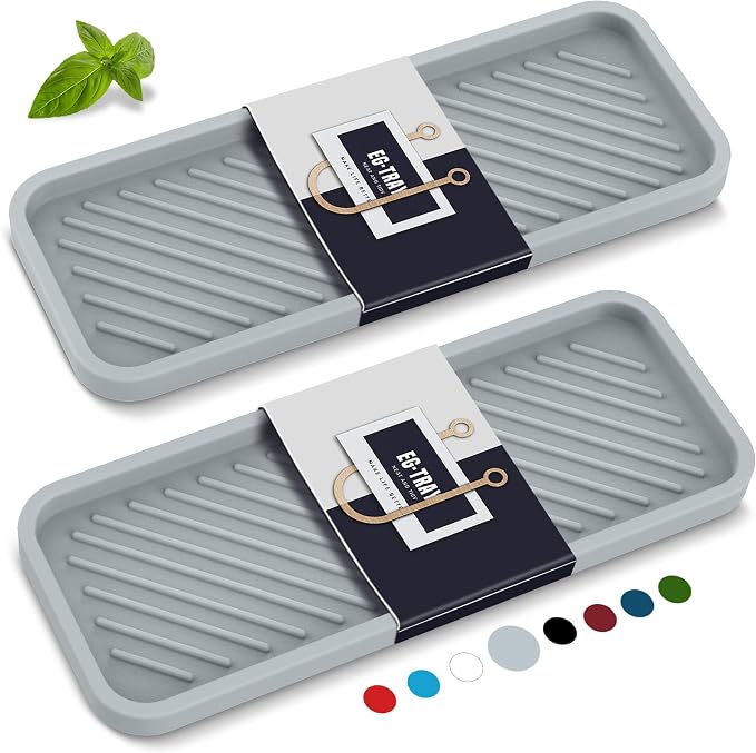 Kitchen Sink Organizer Tray,2 Pack Silicone Sponge Holder for Sink Bathroom | Silicone Soap/Sink/Drip Tray, Small Mats for Kitchen Counter, Soap Dish Tray for Dispenser Bottle, Dishwashing Accessories