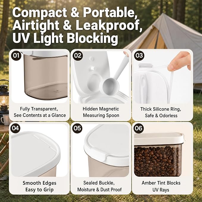 Airtight Coffee Canister, 34oz with Magnetic Scoop, Bean Storage | BPA Free, 1000ml/1.06 Qt，for Ground Coffee, Beans, Tea, Sugar, Office Snacks, Pantry Storage, Light Blocking, Stackable