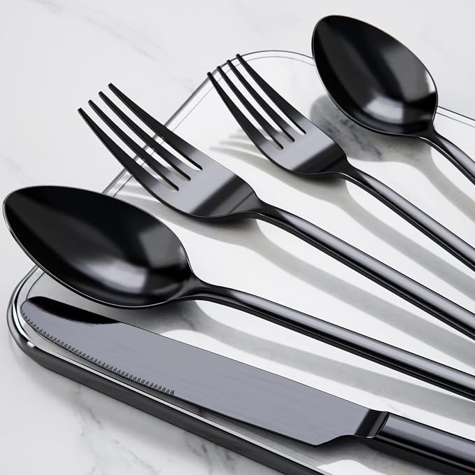 Black Silverware Set, 20-Piece Flatware Set for 4, 18/10 Stainless Steel Cutlery for Home Kitchen and Restaurant