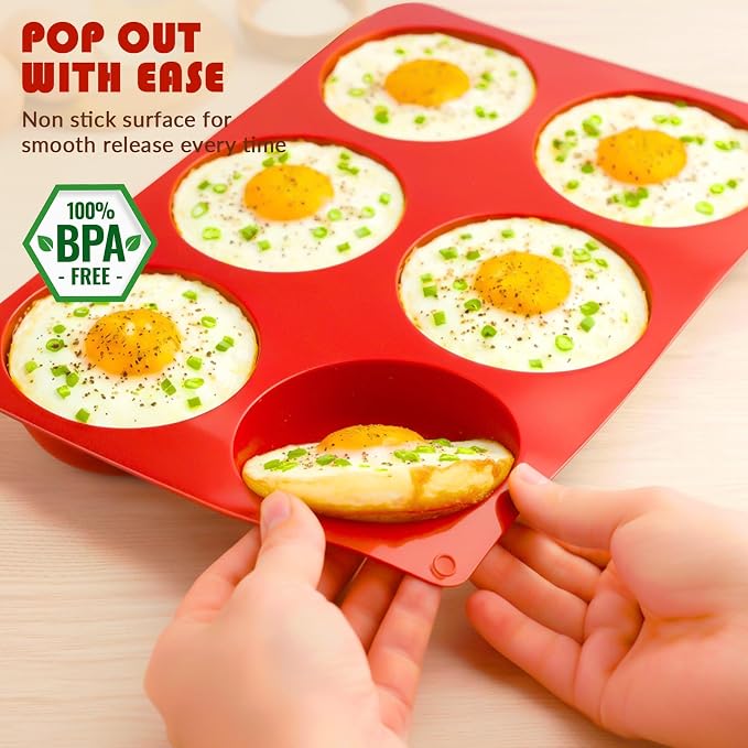 HKNMTT 2Pcs Muffin Top Pans 12-Cavitiy Round Silicone Egg Molds for Baking | 3.74Inch, Non-Stick, BPA-Free, Oven Safe, Silicone Molds for Egg Bites, Cookie, Hamburger Bun