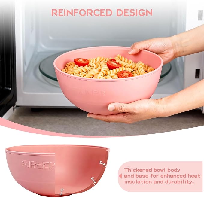 Greentainer 3 Pack Large Plastic Bowls, 135oz Plastic Salad Bowls - Reusable Serving Bowls for Party, Picnic, Entertaining, Kitchen & Outdoor, Microwave & Dishwasher Safe (Pink)