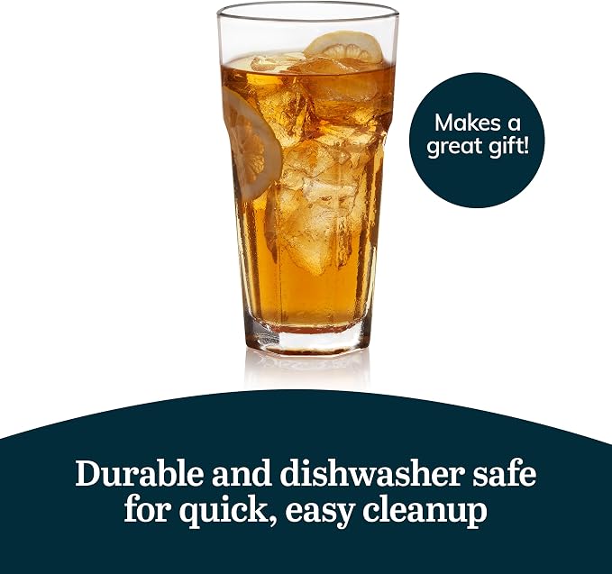 Libbey Gibraltar DuraTuff Drinking Glass Drinking Cup Set, Iconic Heavy Base Bar Glassware Thick Drinking Glasses Set of 12, 22-Ounce Iced Tea Glasses