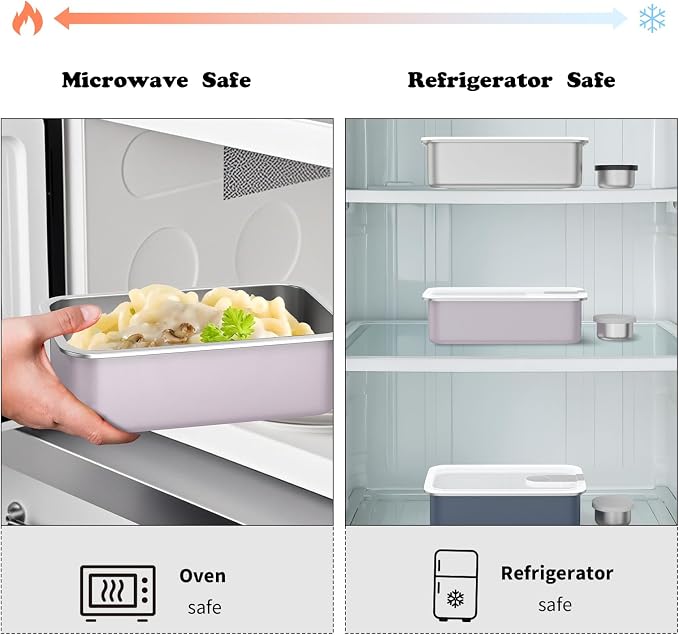 Bakpoco Stainless Steel Bento Lunch Box, 42oz Leak-Proof Metal Lunch Box Containers, Microwave-Safe, with Adjustable Divider, Convenient Lunchbox for Work, Travel