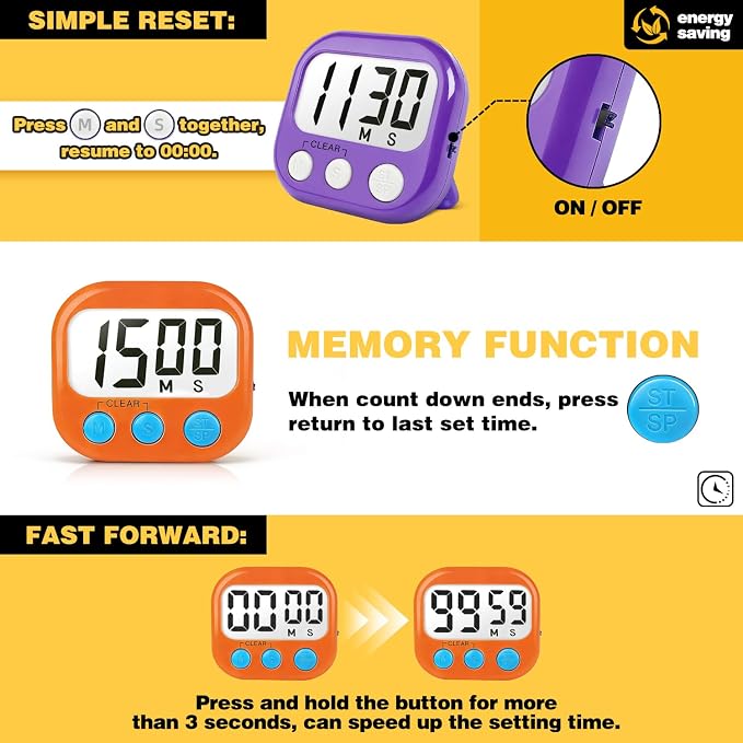Classroom Timers for Teachers Kids Large Magnetic Digital Timer Teacher Supplies 2 Pack-Orange Purple