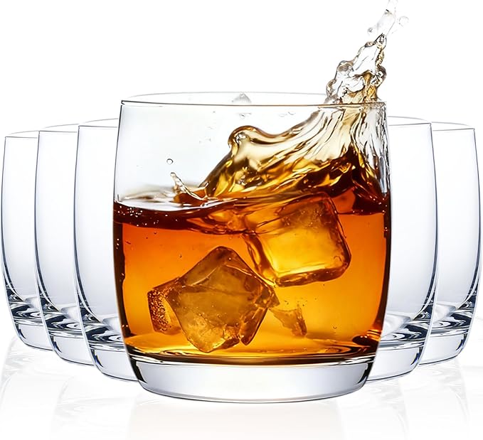 Whiskey Glasses Set of 6, Premium Crystal Bourbon Glass, 12.5 oz Drinking Glasses for Scotch, Cocktail, Whisky and Juice, Transparent Rocks Glasses, Dishwasher Safe Glassware, Gifts for Christmas