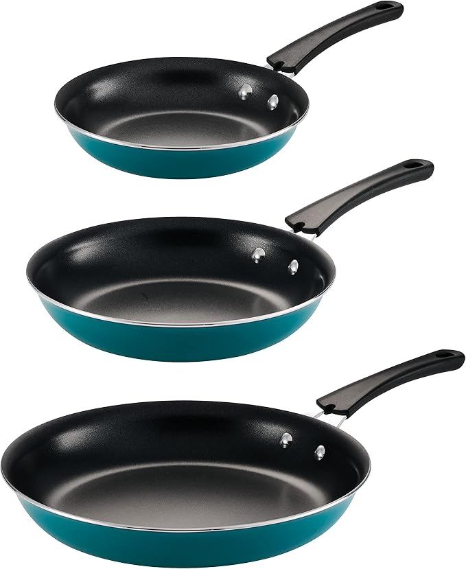 Tramontina Porcelain Enamel Non Stick 3-Pack Frying Pans | Skillet Set with Reinforced Nonstick Coating, Dishwasher and Oven Safe (Teal)