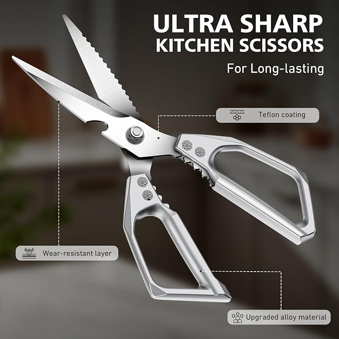 BALUCA Heavy Duty Kitchen Scissors All Purpose - Professional Stainless Steel Japanese Kitchen Shears for Food, Chicken Bones & Turkey | Dishwasher Safe, Sharp Meat & Poultry Scissors (Traditional)