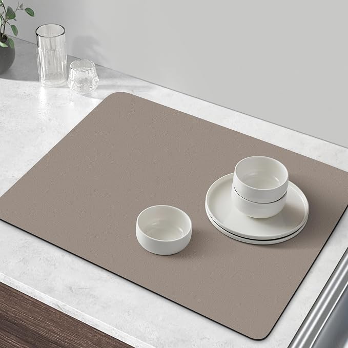 Coffee Mat Super Absorbent Dish Drying Mat Coffee Bar Mat 17"x 30", Khaki | Match with Coffee Machine Accessories Large Drying Mats for Kitchen Counter