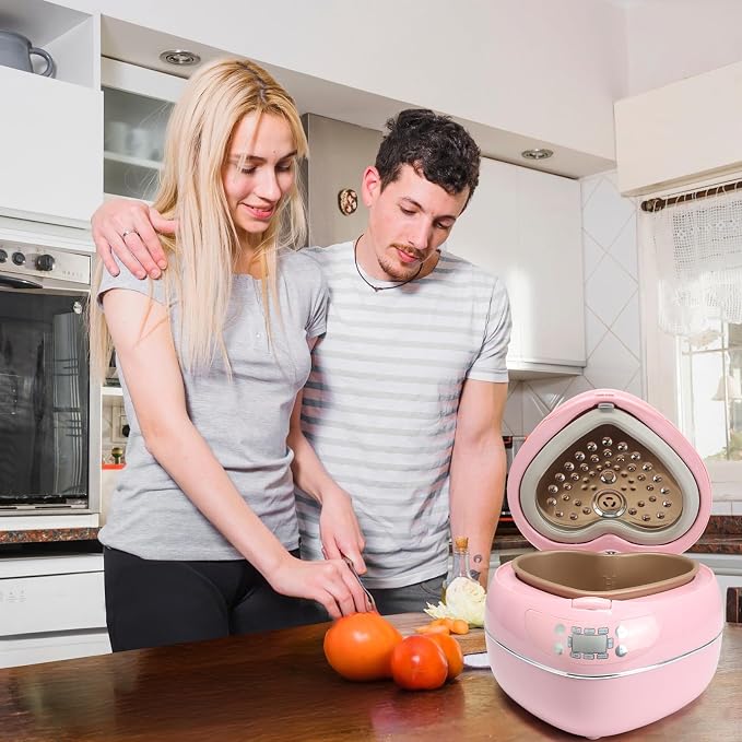 Heart Shaped Pink Rice Cooker 300W, Small Cute Rice Cooker (1.8L, 4Cups) | High Power Preset Timer Automatic Heat Preservation for New Year Valentine's Day Gifts