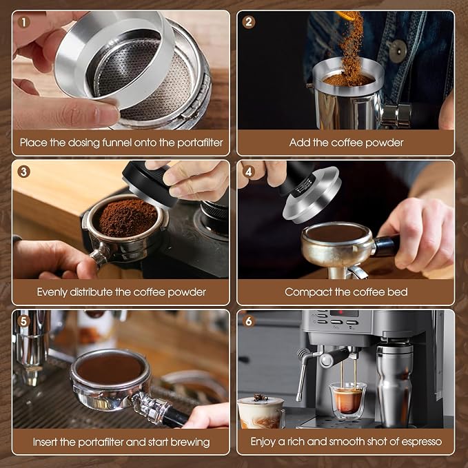 Reoszeank 58mm Espresso Accessories Kit, Distributor, Tamper, Dosing Funnel | Spring Loaded Calibrated Tamper, Espresso Distribution Tool and Leveler, fits 58 mm Espresso Machine and Portafilter