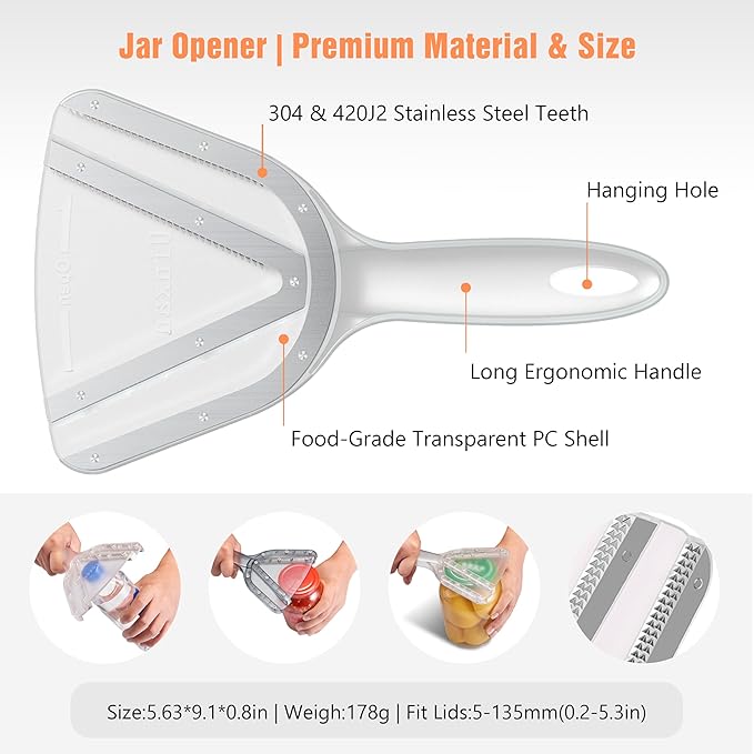 Uinxan Jar Opener for Weak Hands & Seniors with Arthritis - Handheld Manual | Effortlessly Opens Stubborn Screw Lids & Bottle Caps. 304 Stainless Steel. Durable. Patented Kitchen Gadget (Blue)
