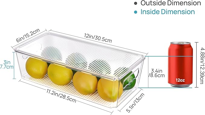 Vtopmart 4pcs Clear Stackable Storage Bins with Lids | BPA-free food-grade PET, Stackable with Lids Included, Easy to Move, For Fridge Freezer Pantry Cabinet Kitchen Organization