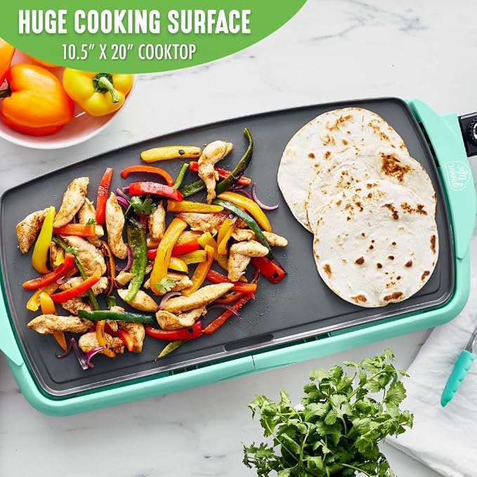 GreenLife 20" Extra Large Electric Griddle, Turquoise | PFAS-Free Ceramic Nonstick Coating, Temperature Control, Removable Dishwasher Safe Drip Tray, Pancakes, Eggs, Omelet, Burgers
