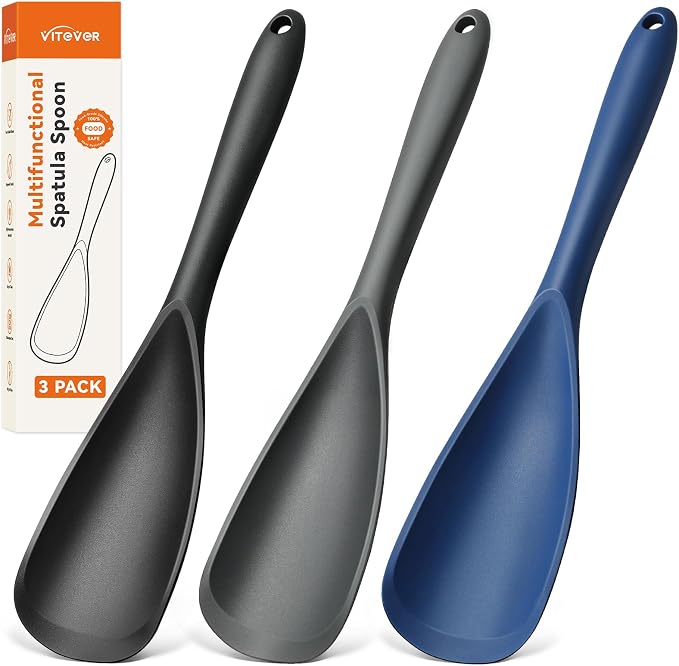 3 PACK Silicone Cooking Spatula & Spoon for Nonstick Cookware, BPA-Free | Multifunction Spoonula for Baking, Cooking, Serving, Mixing, Stirring, Scoop, Scrape - One-Piece Formed, Dishwasher Safe