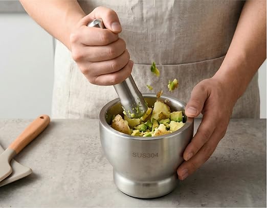 304 Stainless Steel Mortar and Pestle Set with Splash Guard Lid