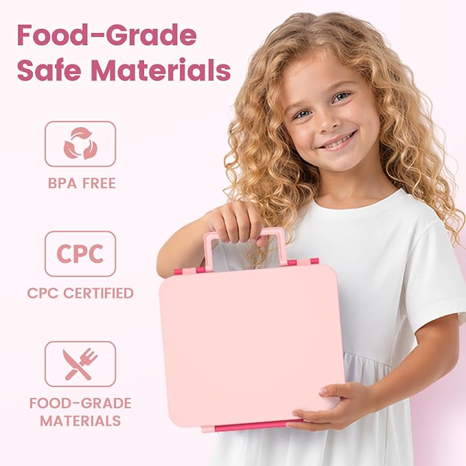 LOHASOK Bento Lunch Box for Kids with 8oz Soup Thermo, Pink | 4-Compartment, Leak-Proof Lunch Containers with Insulated Food Jar and Silicone Foldable Spoon Fork