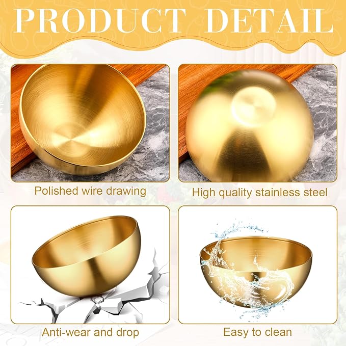 Nuogo 10 Pcs 5.9 Inch Gold Bowls Stainless Steel Esthetician Facial Bowls | Multi-use for Spa Facials Baking Serving, Christmas Wedding Decor, Professional Mixing Prep, Salad Fruit Candy Display Bowls