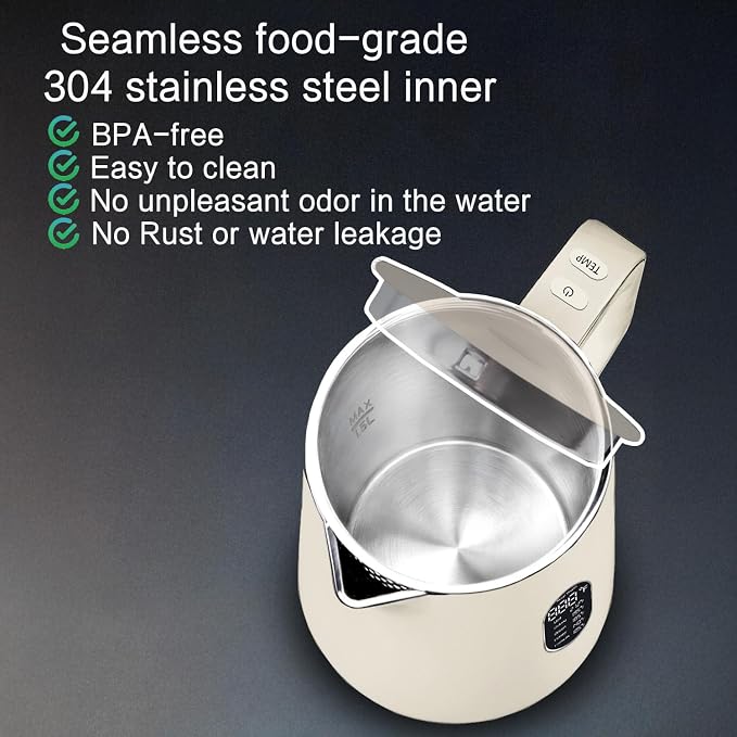 1.5L Electric Kettle Temperature Control, Cream White | Double Wall Cool Touch Teapot, Fast Boil, 5 Temperature Control, LED Display, Auto Shut-Off & Keep Warm