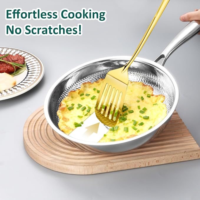 Gold Kitchen Utensils Set, 11 PCS Stainless Steel Cooking Utensils Set | Metal Kitchen Tool Set for Cooking with Turners, Potato Masher, Spatula, Spoons, Pasta, Tongs