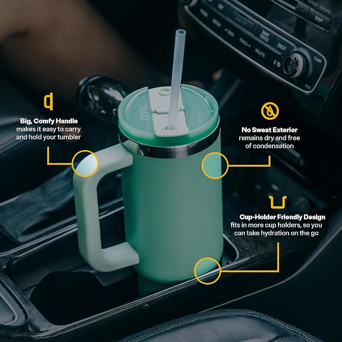 RTIC 40oz Road Trip Tumbler, Insulated, Ceramic Lined, Beach Glitter | with Lid, Handle and Straw, Stainless Steel Metal Cup, Portable for Hot and Cold Drinks, Coffee, Car, Camping, Travel