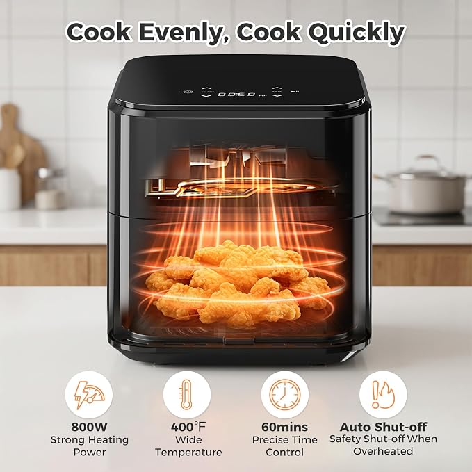 Compact Digital Air Fryer 3 Qt, Small Airfryer with Nonstick Plate, Dishwasher Safe Basket, Auto Shutoff, Simple Touchscreen, Quick Meals for Small Spaces