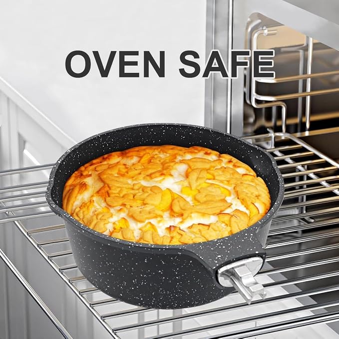 2.5 Qt Nonstick Sauce Pan with Lid, Sauce Pot with Pour Spout, Black | Detachable Handle, Suitable for All Stoves, Including Induction, Oven Safe, PTFE & PFAS & PFOA Free