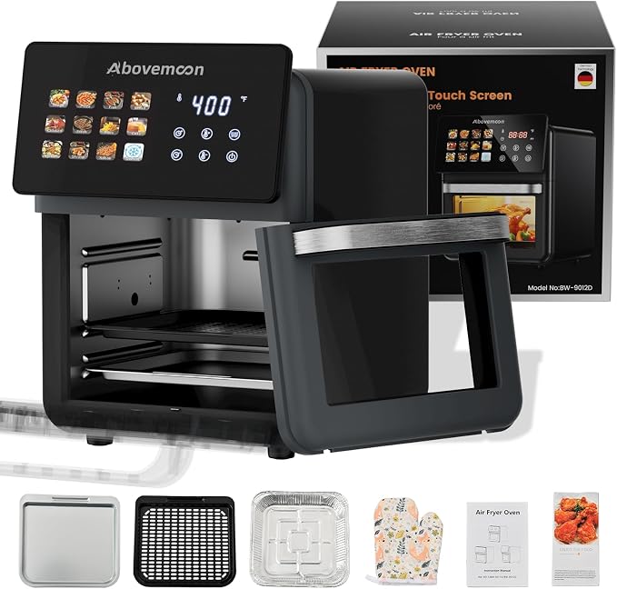 10 QT Black Air fryer Oven & Multifunctional Digital Rotisserie | Removable,Easy to clean,Glass,Visible window Dehydrator,Convection Oven,Touch Screen Presets Fry,LED Display,Roast,Bake，400F
