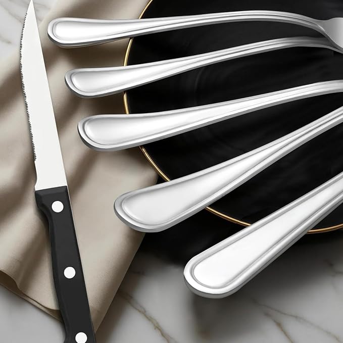 Hunycook 48-Piece Silverware Set - Stainless Steel Silverware Set for 8, Stainless Steel Flatware Set with Forks, Knives & Spoons, Mirror Polished Cutlery Set, Dishwasher Safe