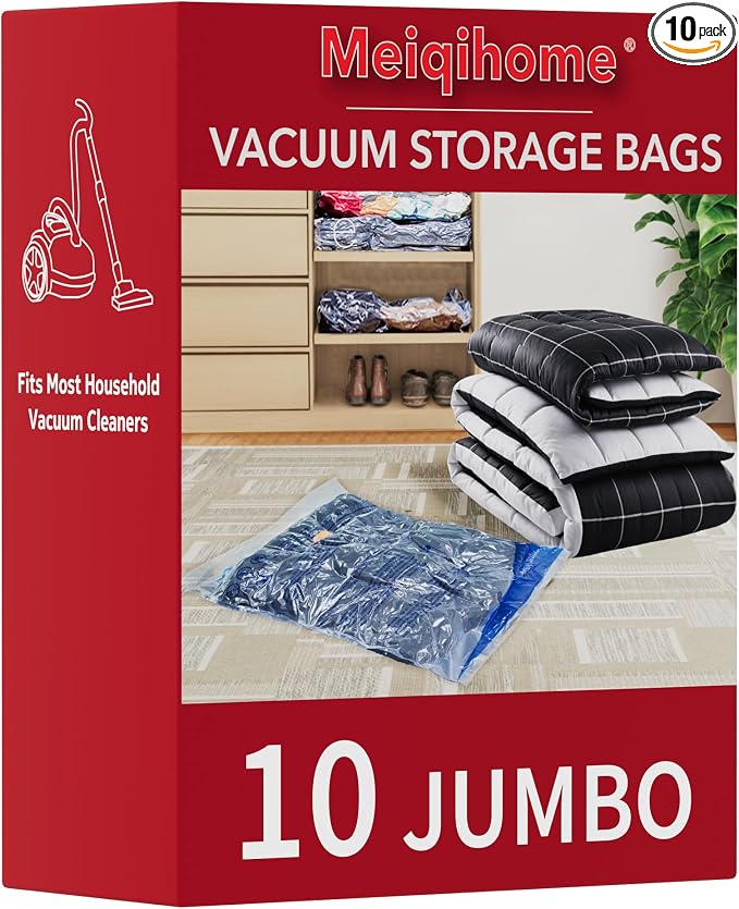 MEIQIHOME Vacuum Storage Bags, Space Saver Sealer Bags,Vacuum seal bags for clothing, Pillows, Comforters, Blankets, Bedding,Travel,10 Jumbo