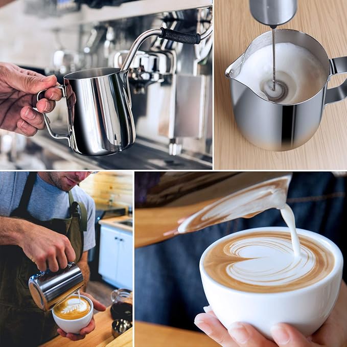 Milk Frothing Pitcher, 66oz Steaming Pitcher Stainless Steel Espresso Machine Accessories for Coffee Bar, Cappuccino Barista Tools Milk Jug Steamer Frother Cup with Decorating Latte Art Pen