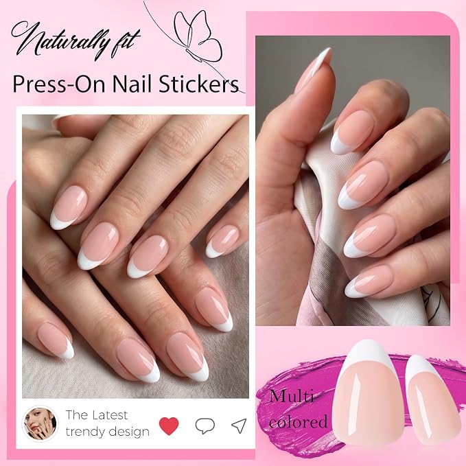 240pc Short French Tip Press on Nails Almond Fake Nails with Glue Tabs | Short Nails Press ons Almond Glue on Nails Nude Acrylic Nails Stick False Nail Artificial Fingernail for Women Girls